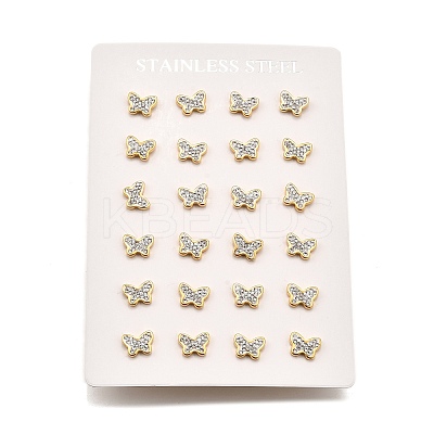 12 Pairs 304 Stainless Steel Rhinestone Stud Earrings EJEW-B135-01G-01-1