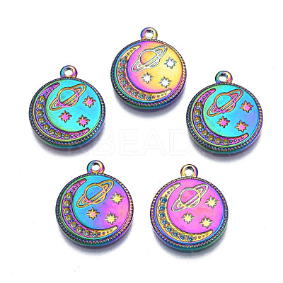 Rack Plating Rainbow Color 304 Stainless Steel Pendants Rhinestone Settings STAS-S119-128-1