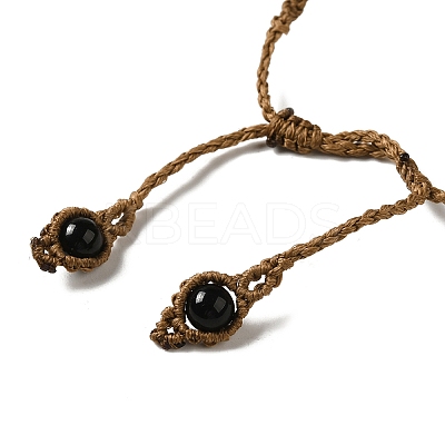 Natural Obsidian Bullet Bullet Braided Bead Bracelets BJEW-K225-01D-1