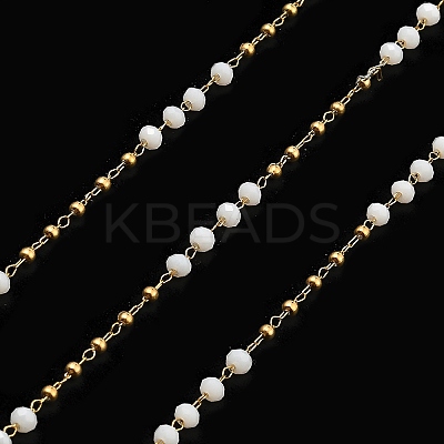Rondelle Glass Beaded Link Chains CHS-G028-07G-01-1