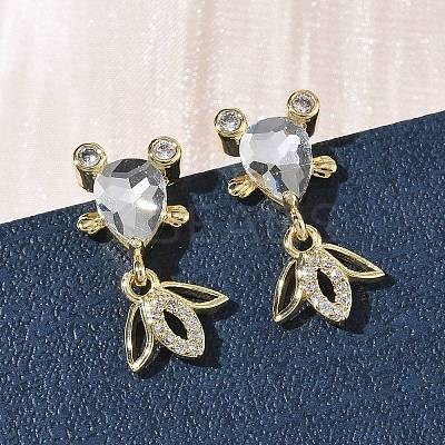 Brass Micro Pave Cubic Zirconia Fish Dangle Stud Earrings EJEW-K320-01G-22-1