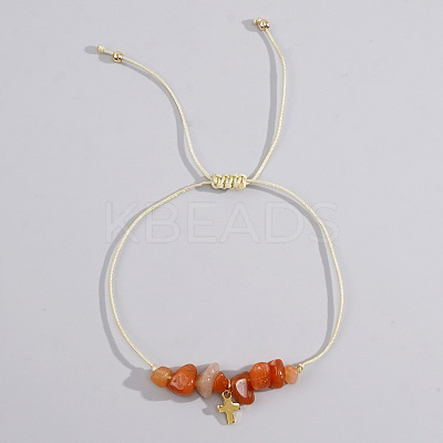 Bohemian Style Cross Natural Carnelian Braided Beaded Bracelets for Women XK2373-3-1
