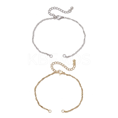 2Pcs 2 Colors 304 Stainless Steel Singapore Chain Bracelet Makings AJEW-JB01321-1