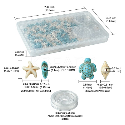 DIY Synthetic Turquoise Turtle & Starfish Stretch Bracelet Making Kits DIY-FS0005-60-1