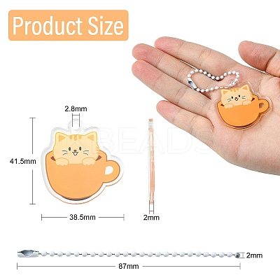 8 Sets 8 Colors Cute Coffee Cup Cat Acrylic Pendant Keychain HJEW-CJ0001-03-1
