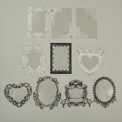 10Pcs 10 Styles Vintage Lace Waterproof PET Stickers Sets DIY-M066-05E-1