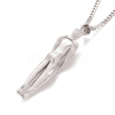Brass Human Hug Pendant Necklace with 201 Stainless Steel Curb Chains for Women NJEW-I114-01P-1