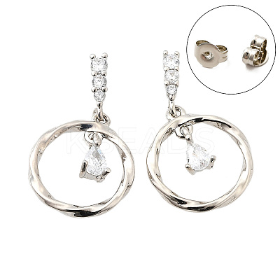 Brass Micro Pave Clear Cubic Zirconia Dangle Stud Earrings EJEW-M103-05P-1
