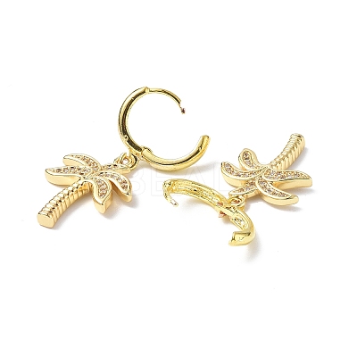 Clear Cubic Zirconia Coconut Palm Dangle Hoop Earrings EJEW-B017-04G-1