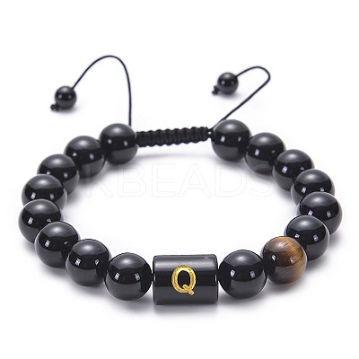 Natural Black Agate & Tiger Eye Round Beaded Adjustable Bracelets HL8029-17-1