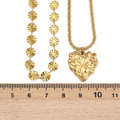 304 Stainless Steel Heart Pendant Flat Sequin Chain Double Layer Necklaces for Women LS-NJEW-F343-03G-1