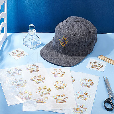 Paw Print Hotfix Glass Rhinestone DIY-WH0453-71B-02-1