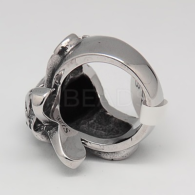 304 Stainless Steel Pirate Style Skull Wide Rings RJEW-F006-279-1