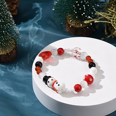 Natural Mixed Gemstone & Lampwork Stretch Bracelet BJEW-TA00259-1