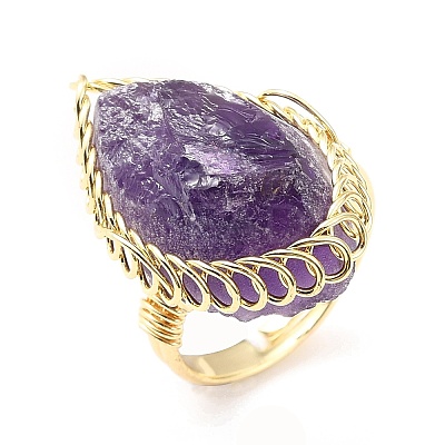 Natural Amethyst Horse Eye Wrapped Adjustable Ring G-D458-03G-07-RS-1