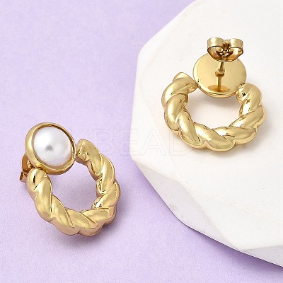 201 Stainless Steel ABS Plastic Pearl Stud Earrings EJEW-Z151-13G-03-1