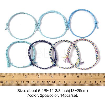 14Pcs 7 Colors Cotton Cord Bracelet Set for Men Women BJEW-FS00025-02-1