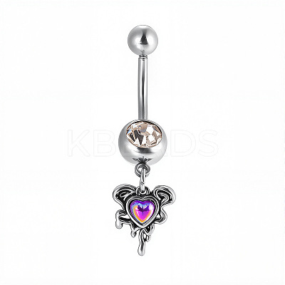 316L Surgical Stainless Steel Pave Clear Cubic Zirconia Curved Barbell Dangle Belly Rings FS-WG3A43F-08-1