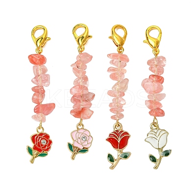 4Pcs Valentine's Day Alloy Enamel Rose Pendant Decorations HJEW-JM02858-1