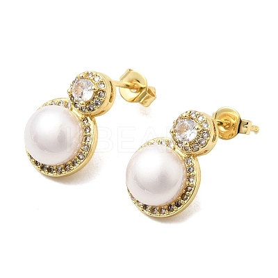 Brass Micro Pave Cubic Zirconia Stud Earrings CU-CBABA66-08G-1