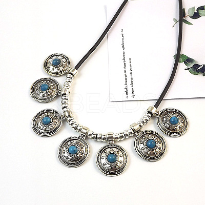Ethnic Style Alloy Pave Dyed Synthetic Turquoise Pendant Bib Necklaces FS-WGF05C4-05-1