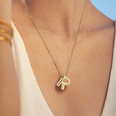 1pc Brass Chain with Alloy Letter Pendants Necklaces NJEW-LP0001-41R-G-1