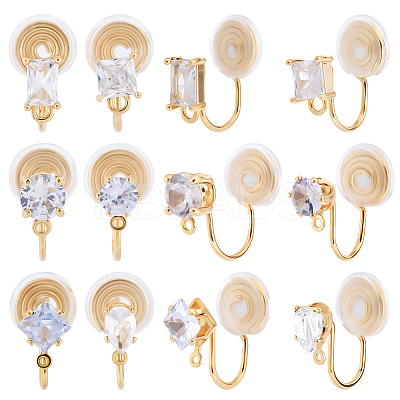 12Pcs 6 Styles Brass Micro Pave Clear Cubic Zirconia Ear Cuff Findings KK-BBC0022-22-1