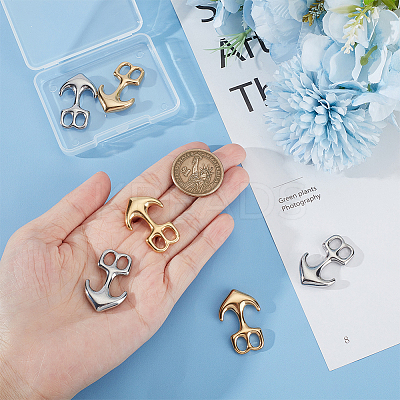 6Pcs 2 Colors 304 Stainless Steel Anchor Hook Clasps STAS-UN0050-79-1