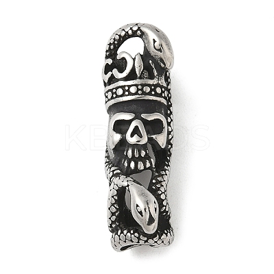 304 Stainless Steel Snake Wrapped Skull Connector Charms STAS-Z147-13AS-1