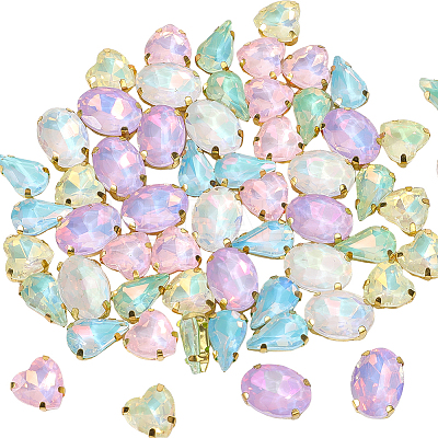 60Pcs 6 Styles Zinc Alloy Rhinestone Sew on Rhinestones FIND-CY0001-07-1