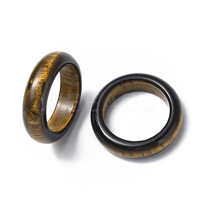 Natural Tiger Eye Plain Band Ring RJEW-P044-01A-07-1
