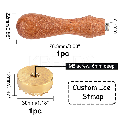 1Pc Pear Wood Handle with 1pc Brass Stamp Head DIY-OC0012-40C-1