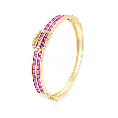 Cubic Zirconia Belt Buckle Hinged Bangle BJEW-N014-012-1