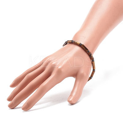 Natural Tiger Eye Column & Synthetic Hematite Stretch Bracelet BJEW-JB08458-01-1