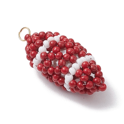 Handmade Glass Seed Beaded Rugby Pendants PALLOY-MZ00503-1
