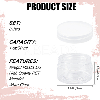 8Pcs Transparent Plastic Empty Portable Facial Cream Jar CON-CP0001-015C-1