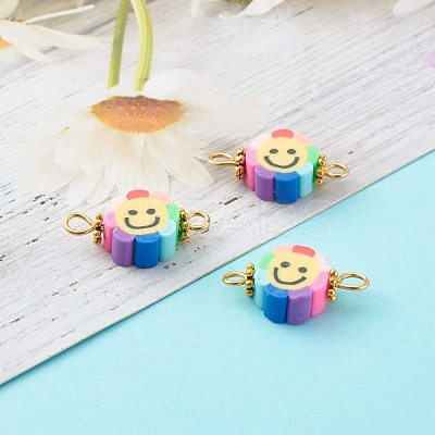 Flower with Smile Face Polymer Clay Links Connectors PALLOY-JF00720-1