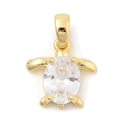 Rack Plating Leaf Brass Clear Cubic Zirconia Pendants KK-S407-13G-A-1