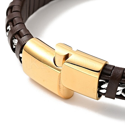 Leather & 304 Stainless Steel Rope Braided Cord Bracelet with Magnetic Clasp for Men Women BJEW-C021-14-1