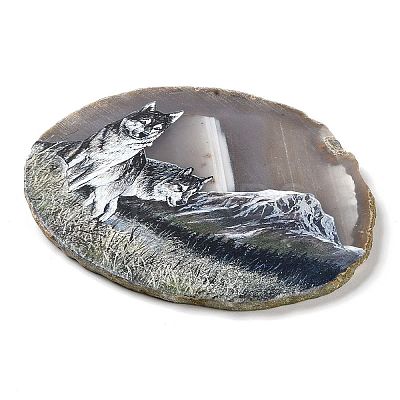 Printed Natural Agate Slice Stone Ornament DJEW-M011-03D-1