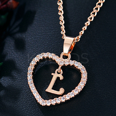 Alloy Crystal Rhinestone Heart with Initial Pendant Necklaces WGD4CFD-12-1