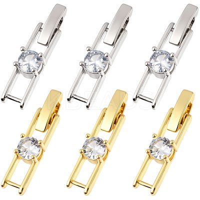 12Pcs 2 Colors Rack Plating Brass Micro Pave Clear Cubic Zirconia Fold Over Clasps KK-BBC0021-34-1