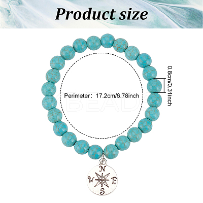 6Pcs 6 Style Synthetic Turquoise Round Beaded Stretch Bracelets Set BJEW-AN0001-20-1