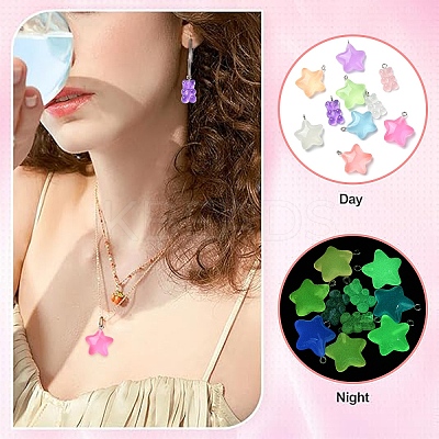 10Pcs 10 Styles Luminous Transparent Resin Pendants RESI-YW0001-80-1