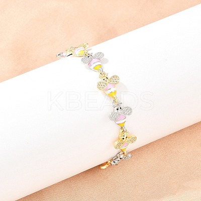 Bees Brass Micro Pave Clear Cubic Zirconia Link Chain Bracelets for Women LS-BJEW-A148-01G-1