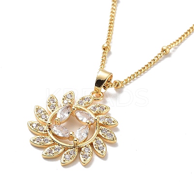 Flower Brass Micro Pave Cubic Zirconia Pendant Necklaces for Women NJEW-A015-12KCG-1