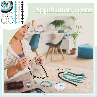 DIY Synthetic Turquoise Round & Cross Bracelets Making Kits DIY-NB0012-31-1