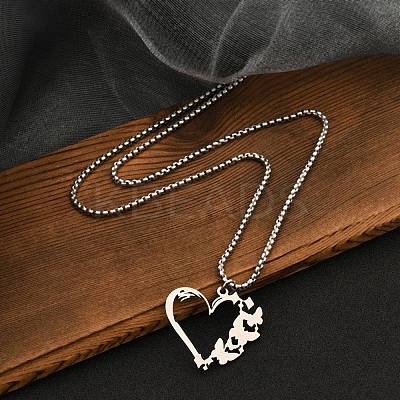 201 Stainless Steel Laser Cut Heart Butterfly Pendant Box Chain Necklaces for Women NJEW-Q004-06P-1