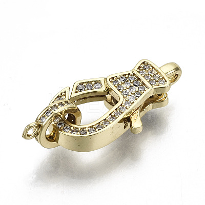 Brass Micro Pave Clear Cubic Zirconia Lobster Claw Clasps KK-N227-49G-NF-1