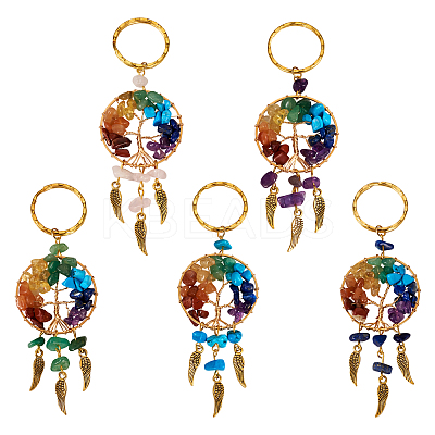 5Pcs 5 Style Gemstone Keychain KEYC-TA0001-18-1